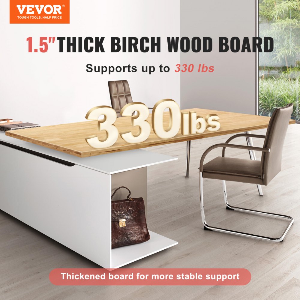 VEVOR Wood Table Top, 47.2" x 29.5" x 1.5", 330lb Load Capacity, Universal Solid One-Piece Maple Wood Desktop for Height Adjustable Electric Standing Desk Frame, Rectangular Countertop for Home Office 