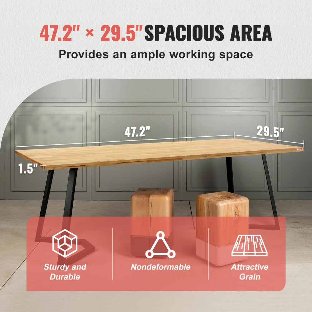 VEVOR Wood Table Top, 47.2" x 29.5" x 1.5", 330lb Load Capacity, Universal Solid One-Piece Maple Wood Desktop for Height Adjustable Electric Standing Desk Frame, Rectangular Countertop for Home Office 