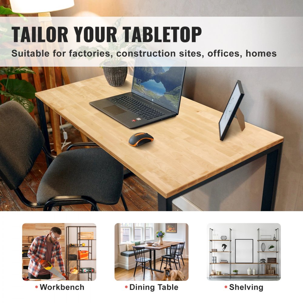 VEVOR Wood Table Top, 47.2" x 29.5" x 1.5", 330lb Load Capacity, Universal Solid One-Piece Maple Wood Desktop for Height Adjustable Electric Standing Desk Frame, Rectangular Countertop for Home Office 