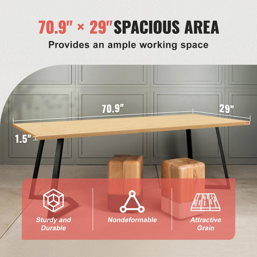 VEVOR Bamboo Table Top, 70.9" x 29" x 1.5", 330 lbs Load Capacity, Universal Solid One-Piece Bamboo Desktop for Height Adjustable Electric Standing Desk Frame, Rectangular Countertop for Home & Office 