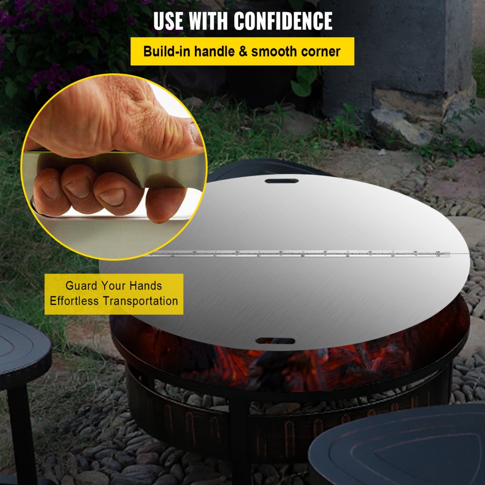 VEVOR Fire Pit Lid Round 40 Inch Foldable Fire Pit Ring Snuff Cover 430 Stainless Steel Fire Pit Spark Screen Cover 3mm Thickness 