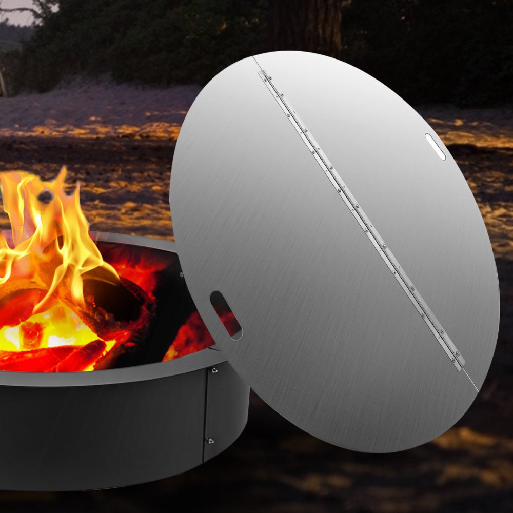 VEVOR Fire Pit Lid Round 40 Inch Foldable Fire Pit Ring Snuff Cover 430 Stainless Steel Fire Pit Spark Screen Cover 3mm Thickness 