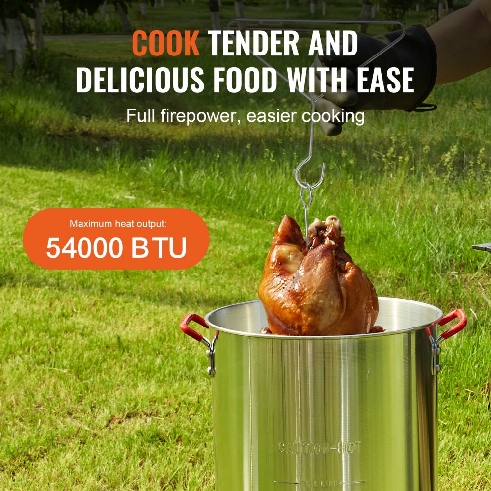 VEVOR Turkey Deep Fryer, 30-qt Turkey Fryer Boiler Steamer Cooker Set, Outdoor Aluminum Seafood Frying Pot, 54,000 BTU Burner Propane Gas Boiler, Includes Basket, Perforated Poultry Rack, Thermometer 