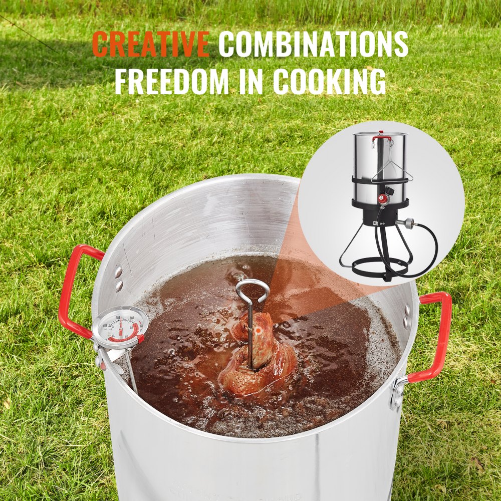 VEVOR Turkey Deep Fryer, 30-qt Turkey Fryer Boiler Steamer Cooker Set, Outdoor Aluminum Seafood Frying Pot, 54,000 BTU Burner Propane Gas Boiler, Includes Basket, Perforated Poultry Rack, Thermometer 