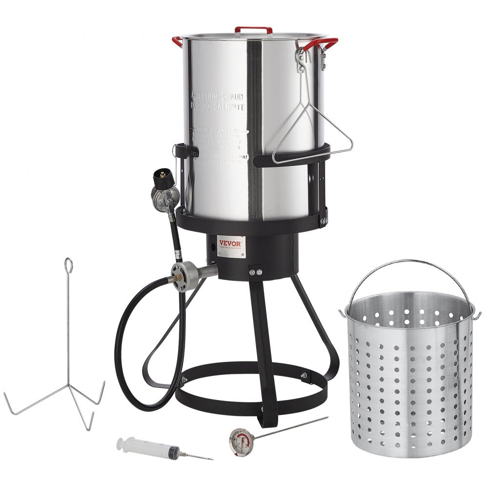 VEVOR Turkey Deep Fryer, 30-qt Turkey Fryer Boiler Steamer Cooker Set, Outdoor Aluminum Seafood Frying Pot, 54,000 BTU Burner Propane Gas Boiler, Includes Basket, Perforated Poultry Rack, Thermometer 