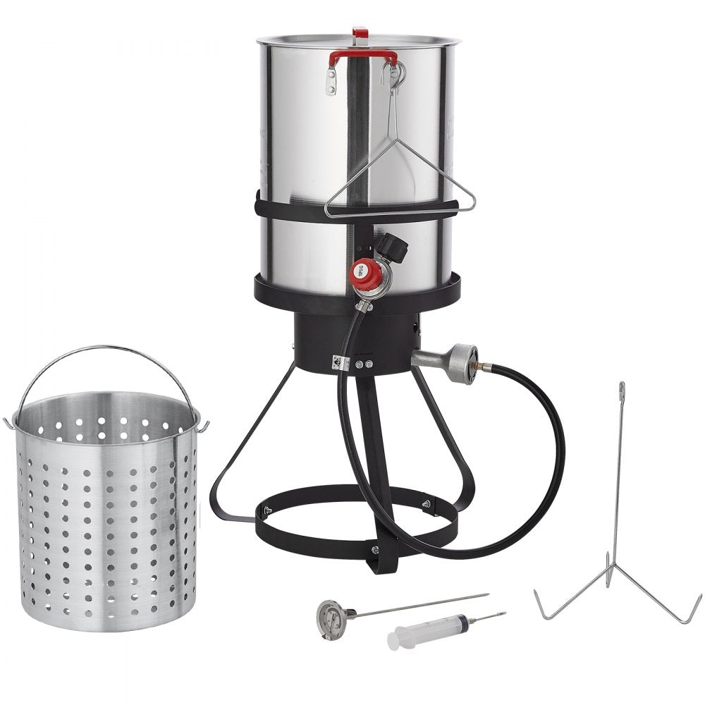 VEVOR Turkey Deep Fryer, 30-qt Turkey Fryer Boiler Steamer Cooker Set, Outdoor Aluminum Seafood Frying Pot, 54,000 BTU Burner Propane Gas Boiler, Includes Basket, Perforated Poultry Rack, Thermometer 