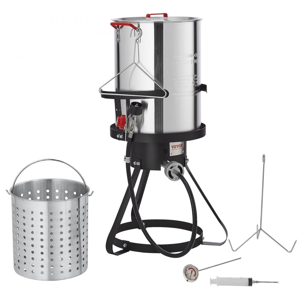 VEVOR Turkey Deep Fryer, 30-qt Turkey Fryer Boiler Steamer Cooker Set, Outdoor Aluminum Seafood Frying Pot, 54,000 BTU Burner Propane Gas Boiler, Includes Basket, Perforated Poultry Rack, Thermometer 