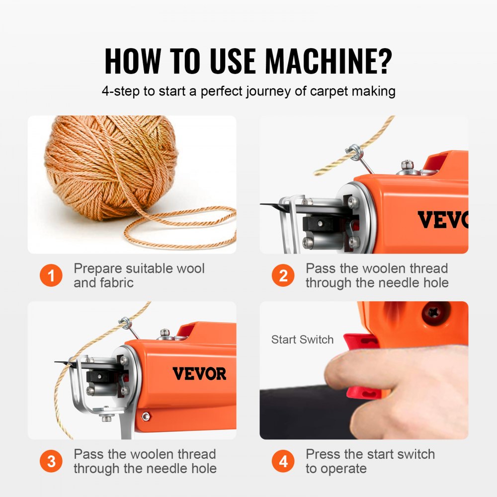 VEVOR Tufting Gun, 2 in 1 Cut & Loop Pile, Electric Carpet Weaving Flocking Machine, Rug Machines Starter Kit, 7-27 Stitches/sec High Speed Rug Making Tools, 4-25 mm Adjustable Height, 110V 