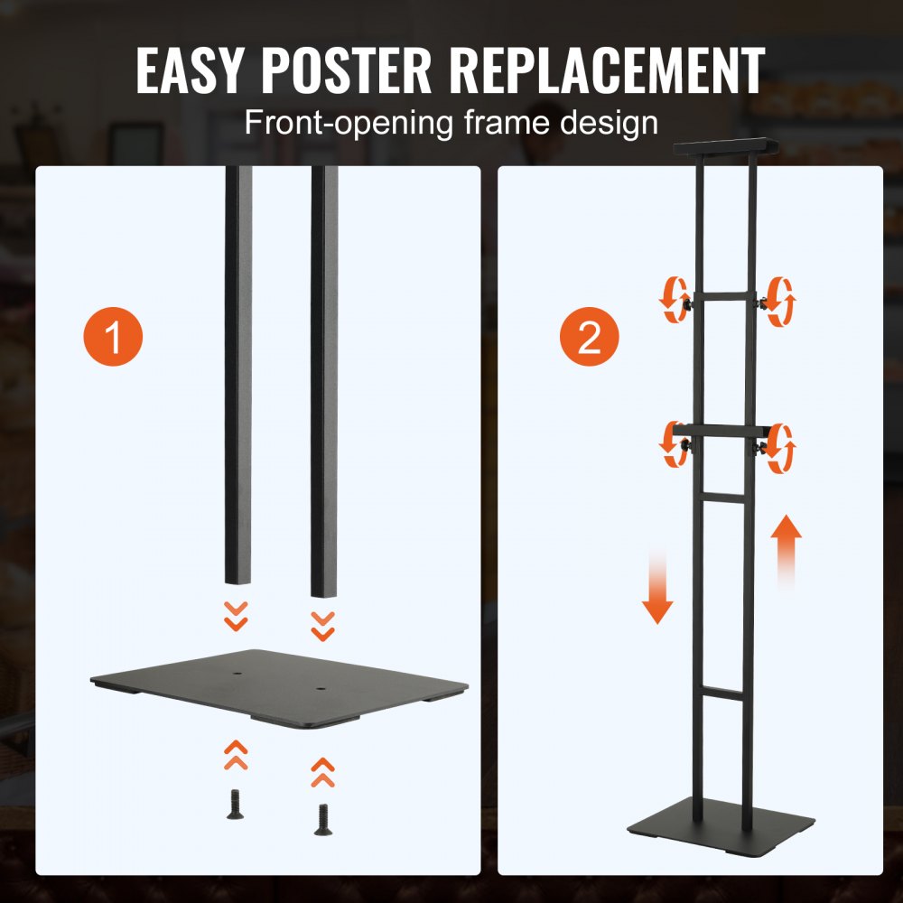 VEVOR Poster Stand, Adjustable Height Up to 75", Double-Sided Heavy Duty Pedestal Sign Holder, Floor Standing Sign Holder Banner Stand with Shock-absorbing Base for Display, for Board and Foam, Black 