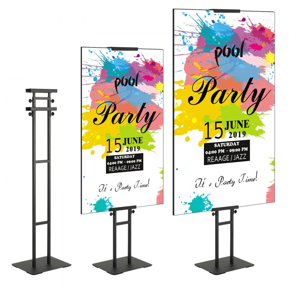 VEVOR Poster Stand, Adjustable Height Up to 75", Double-Sided Heavy Duty Pedestal Sign Holder, Floor Standing Sign Holder Banner Stand with Shock-absorbing Base for Display, for Board and Foam, Black 