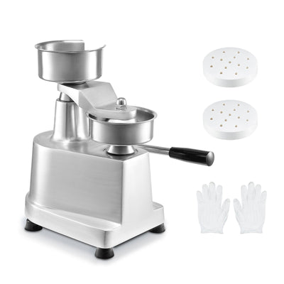 VEVOR Commercial Burger Patty Maker, 130mm/5inch Hamburger Beef Patty Maker, Heavy Duty Food-Grade Stainless Steel Bowl Burger Press Machine, Kitchen Meat Forming Processor with 1000 Pcs Patty Papers 