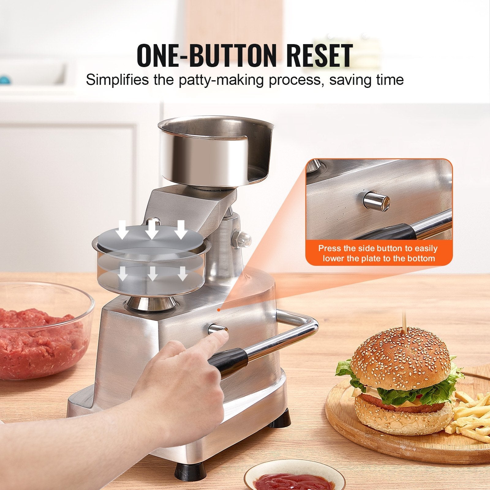 VEVOR Commercial Burger Patty Maker, 100mm/4inch Hamburger Beef Patty Maker, Heavy Duty Food-Grade Stainless Steel Bowl Burger Press Machine, Kitchen Meat Forming Processor with 1000 Pcs Patty Papers 
