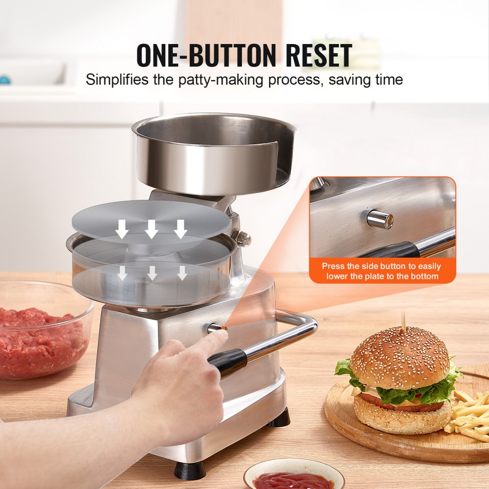 VEVOR Commercial Burger Patty Maker, 150mm/6inch Hamburger Beef Patty Maker, Heavy Duty Food-Grade Stainless Steel Bowl Burger Press Machine, Kitchen Meat Forming Processor with 1000 Pcs Patty Papers 