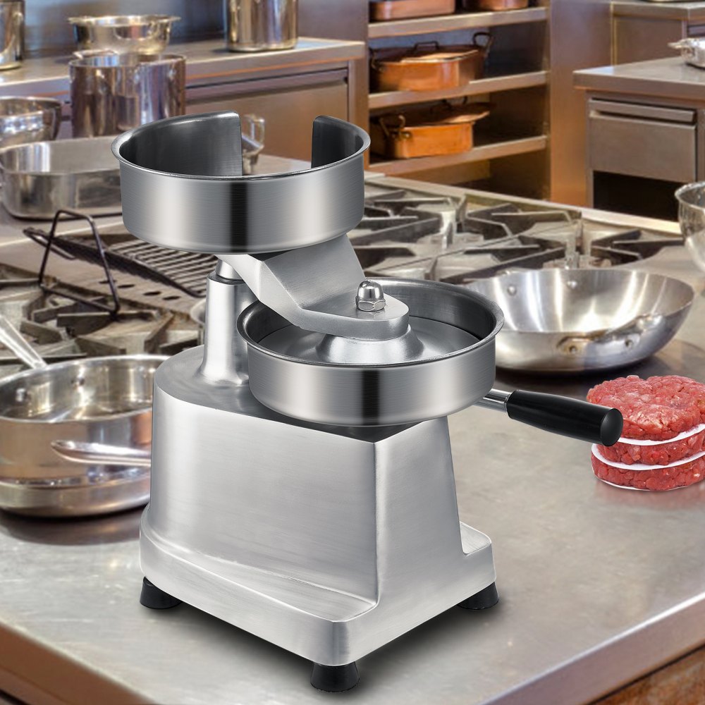 VEVOR Commercial Burger Patty Maker, 150mm/6inch Hamburger Beef Patty Maker, Heavy Duty Food-Grade Stainless Steel Bowl Burger Press Machine, Kitchen Meat Forming Processor with 1000 Pcs Patty Papers 