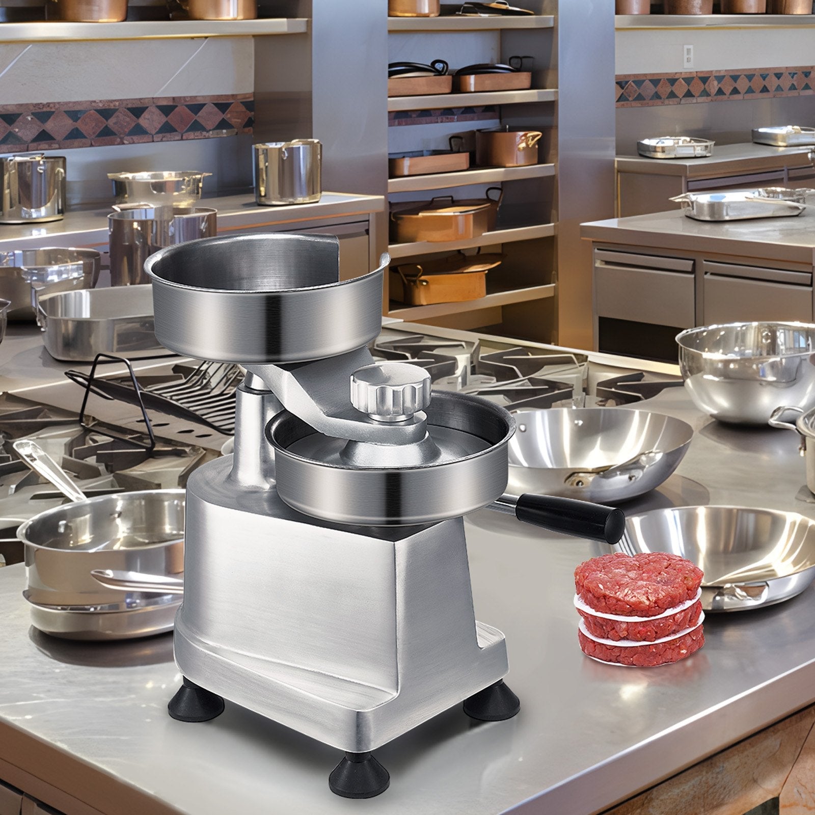 VEVOR Commercial Burger Patty Maker, Hamburger Beef Patty Maker with 3 Convertible Mold(4/5/6-inch), Heavy Duty Stainless Steel Burger Press Machine, Meat Forming Processor with 1500 Pcs Patty Papers 