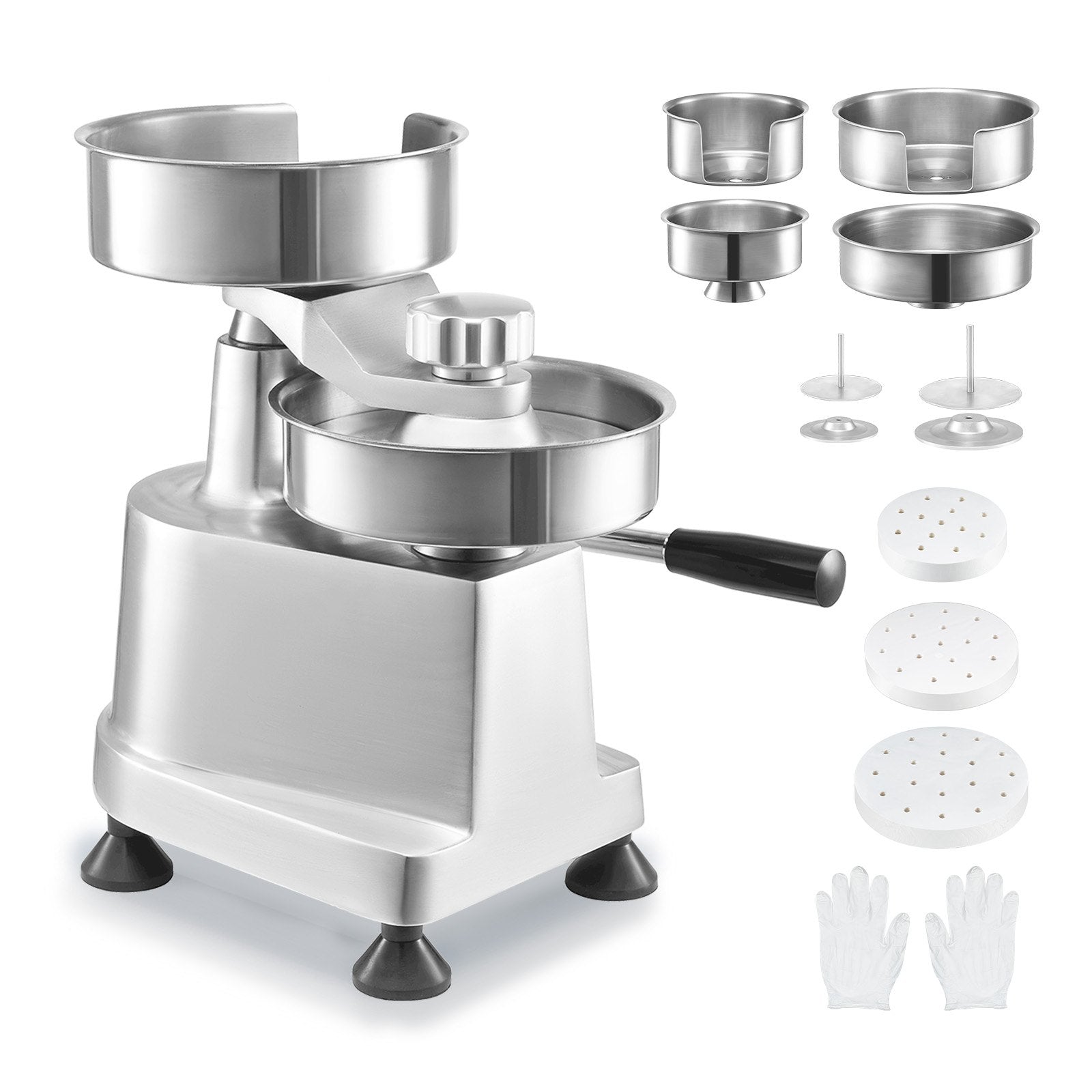 VEVOR Commercial Burger Patty Maker, Hamburger Beef Patty Maker with 3 Convertible Mold(4/5/6-inch), Heavy Duty Stainless Steel Burger Press Machine, Meat Forming Processor with 1500 Pcs Patty Papers 