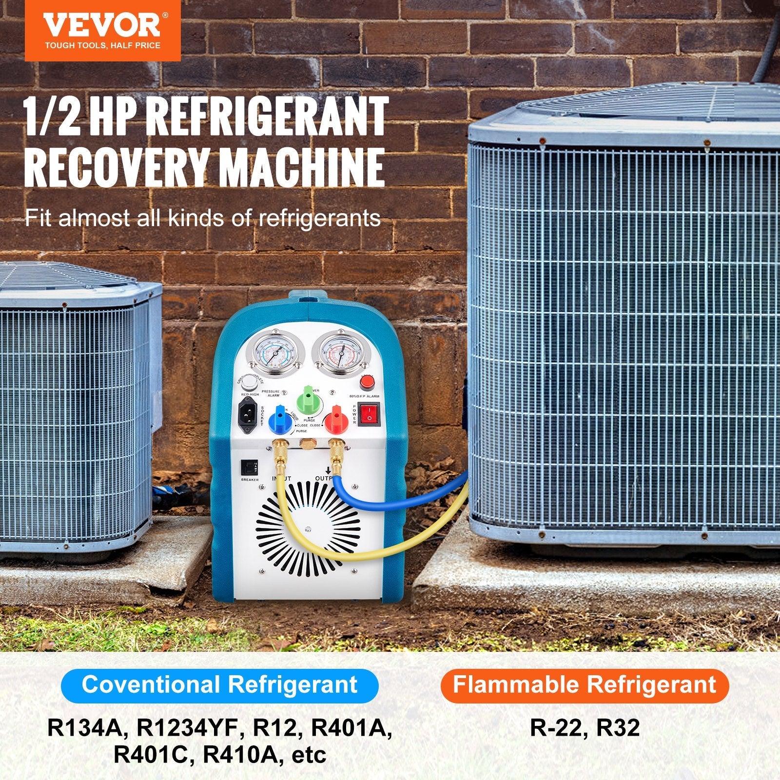 VEVOR 1/2HP Refrigerant Recovery Machine Portable 115V AC Refrigerant Recycling Machine Automotive HVAC 558psi Refrigerant Recovery Unit Air Conditioning Repair Tool (115V) 