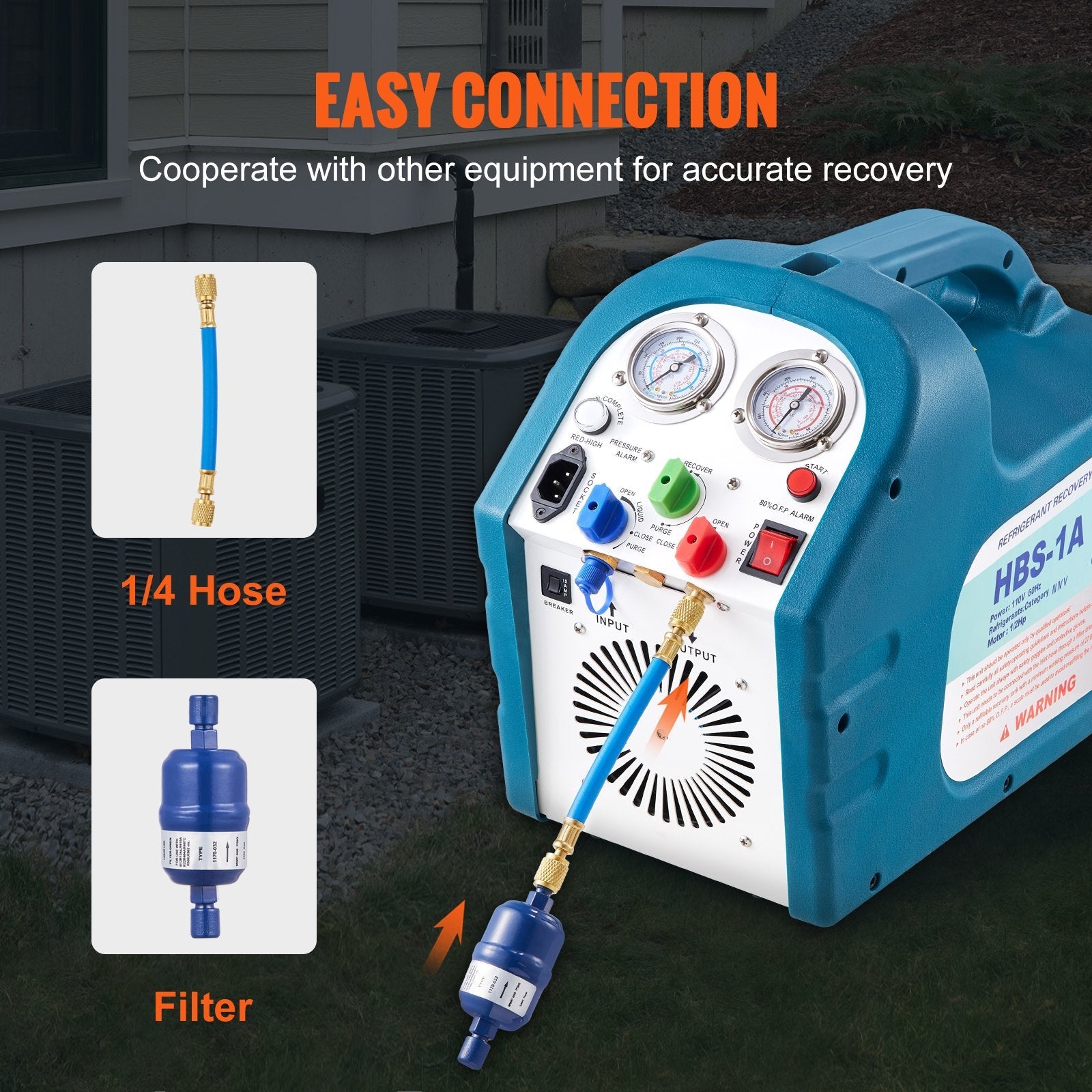 VEVOR 1/2HP Refrigerant Recovery Machine Portable 115V AC Refrigerant Recycling Machine Automotive HVAC 558psi Refrigerant Recovery Unit Air Conditioning Repair Tool (115V) 