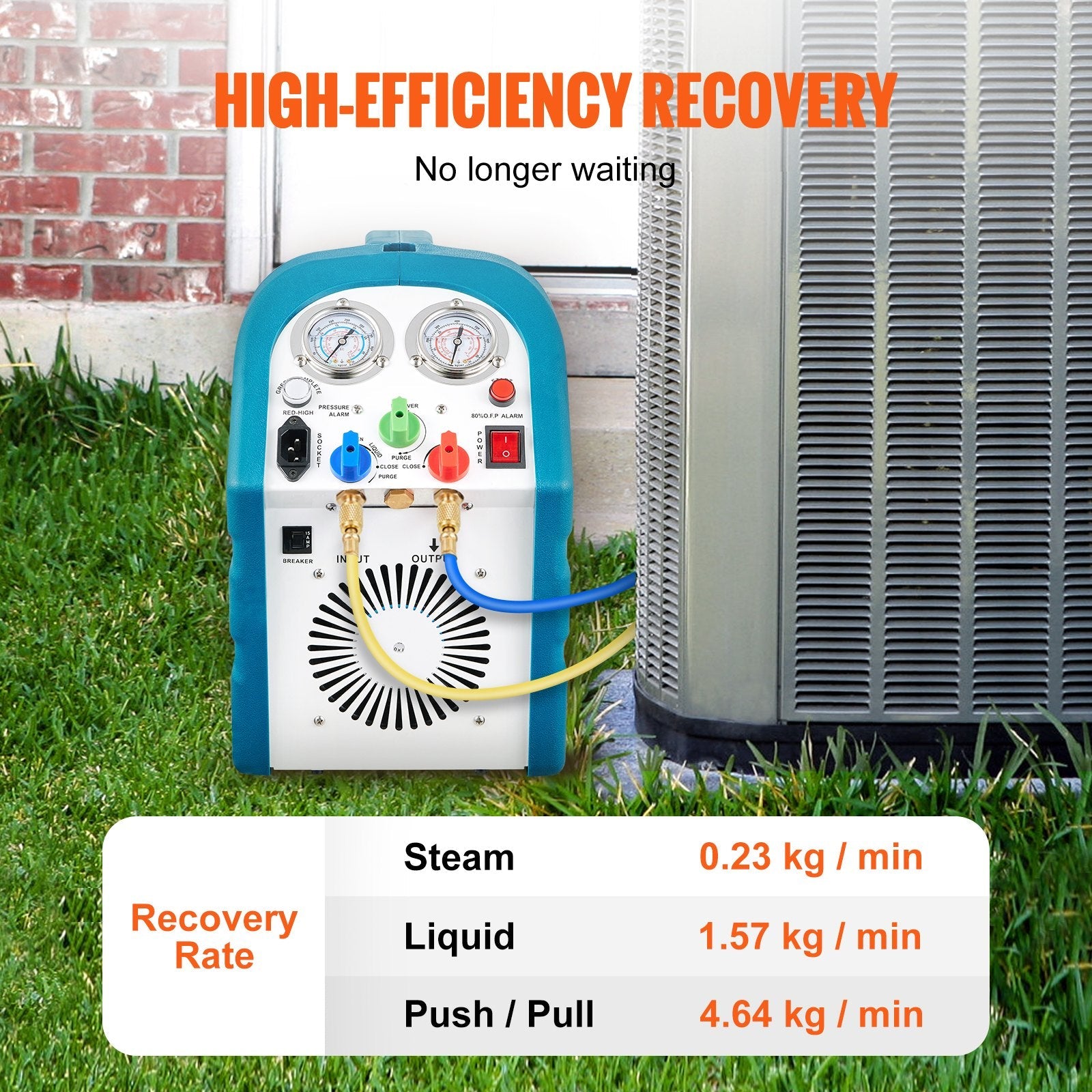 VEVOR 1/2HP Refrigerant Recovery Machine Portable 115V AC Refrigerant Recycling Machine Automotive HVAC 558psi Refrigerant Recovery Unit Air Conditioning Repair Tool (115V) 