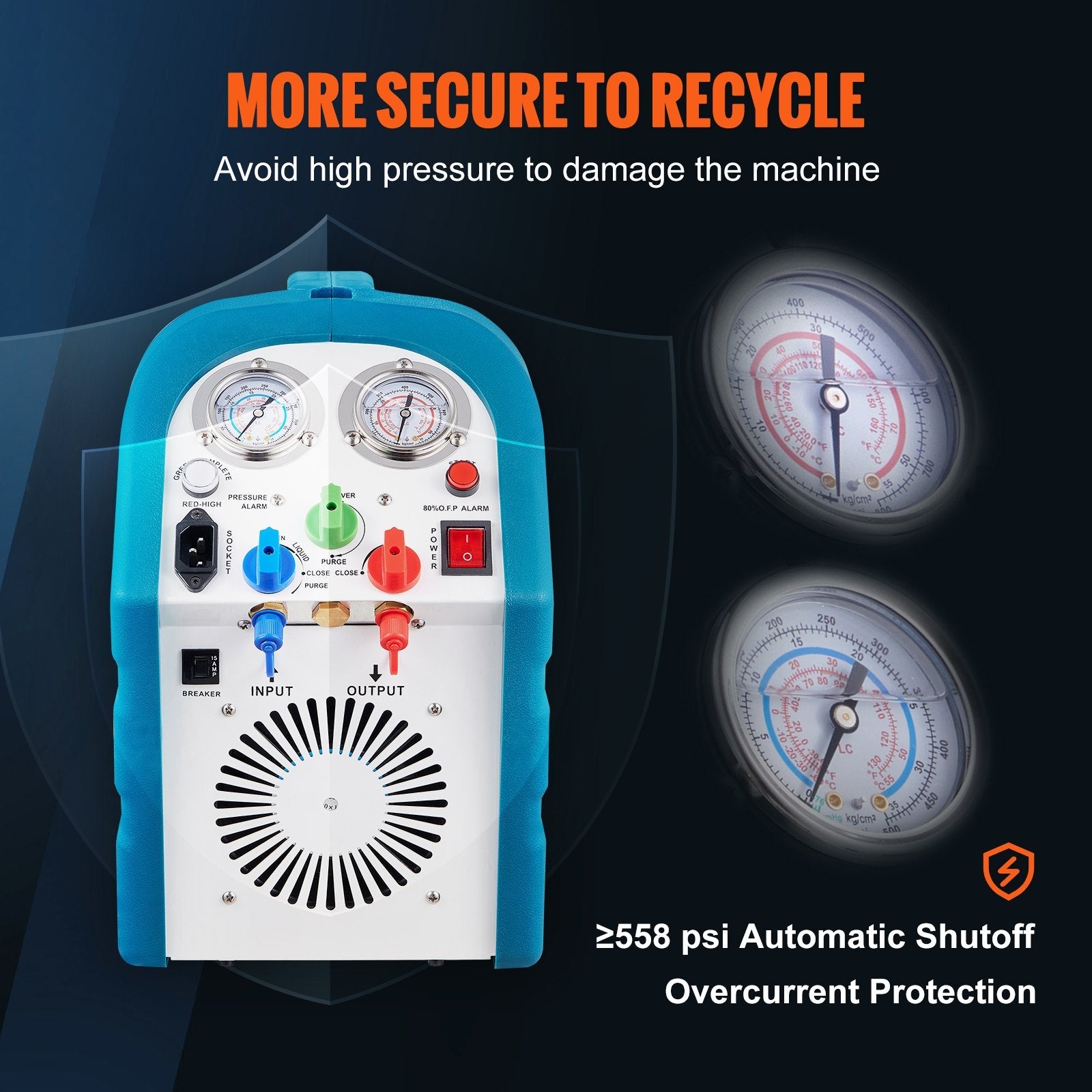 VEVOR 1/2HP Refrigerant Recovery Machine Portable 115V AC Refrigerant Recycling Machine Automotive HVAC 558psi Refrigerant Recovery Unit Air Conditioning Repair Tool (115V) 