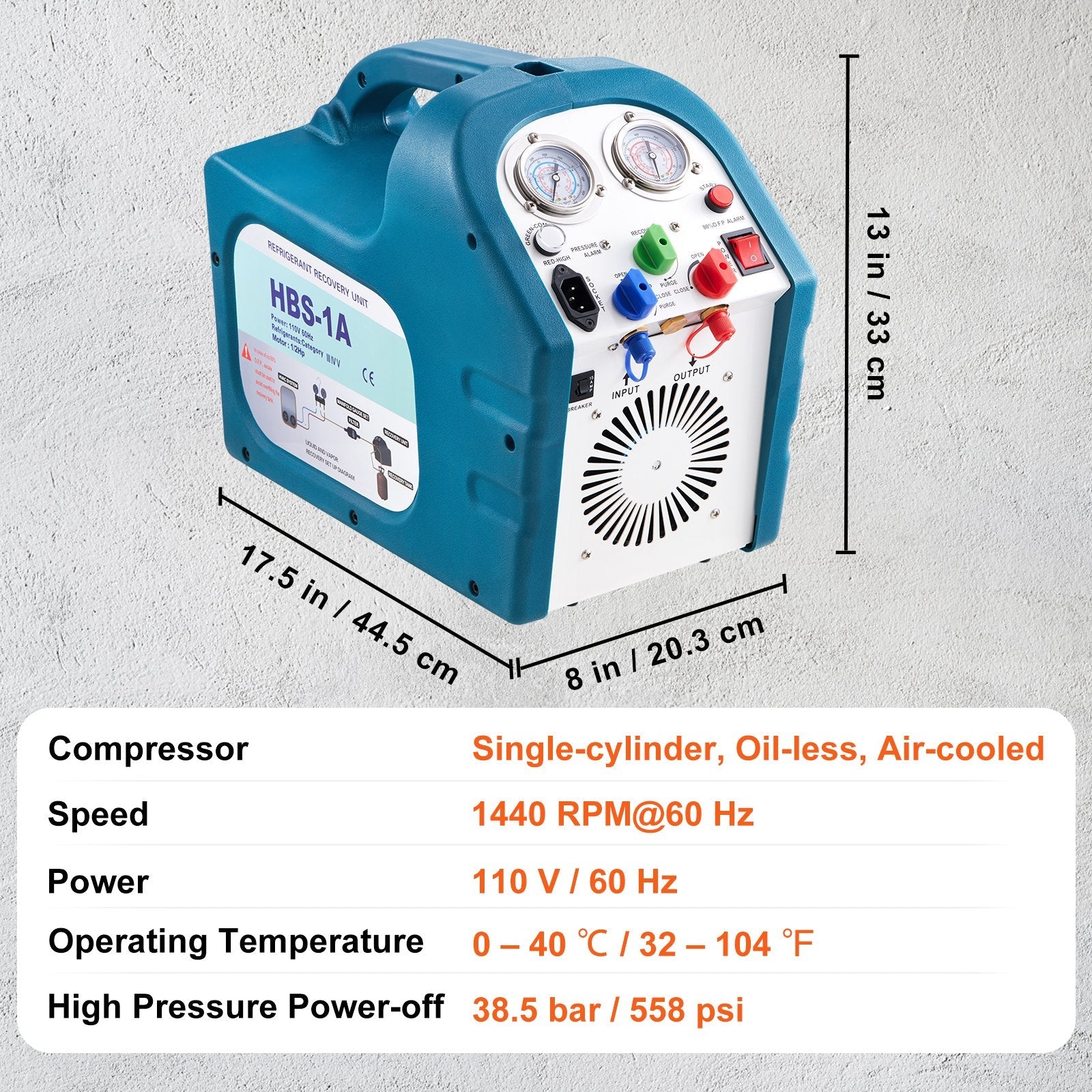 VEVOR 1/2HP Refrigerant Recovery Machine Portable 115V AC Refrigerant Recycling Machine Automotive HVAC 558psi Refrigerant Recovery Unit Air Conditioning Repair Tool (115V) 