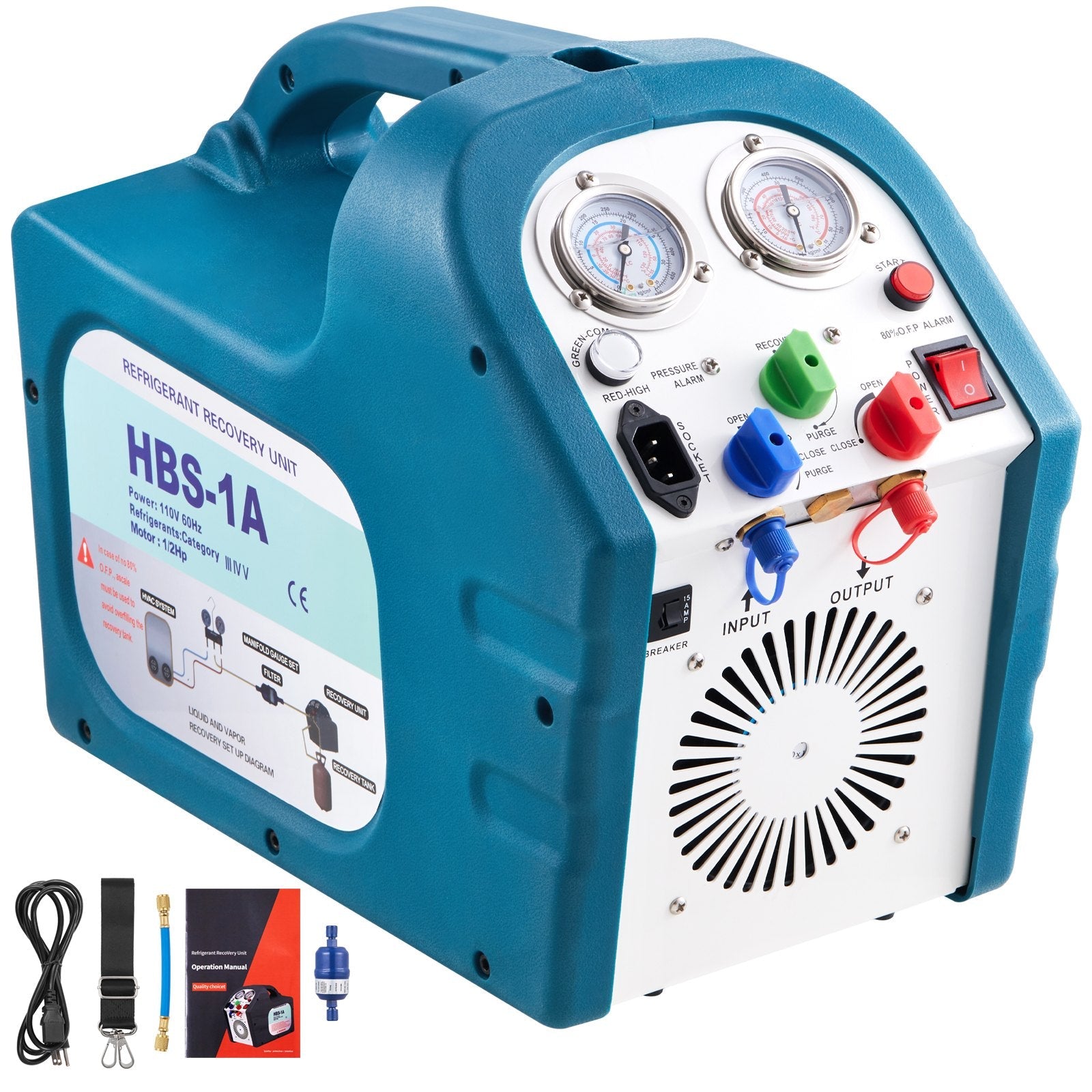 VEVOR 1/2HP Refrigerant Recovery Machine Portable 115V AC Refrigerant Recycling Machine Automotive HVAC 558psi Refrigerant Recovery Unit Air Conditioning Repair Tool (115V) 