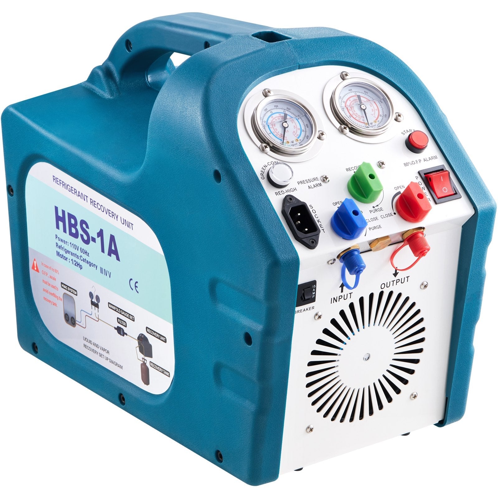 VEVOR 1/2HP Refrigerant Recovery Machine Portable 115V AC Refrigerant Recycling Machine Automotive HVAC 558psi Refrigerant Recovery Unit Air Conditioning Repair Tool (115V) 
