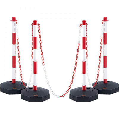 VEVOR Adjustable Traffic Delineator Post Cones, 4 Pack, Traffic Safety Delineator Barrier with Fillable Base 8FT Chain, for Traffic Control Warning Parking Lot Construction Caution Roads, Red & White 