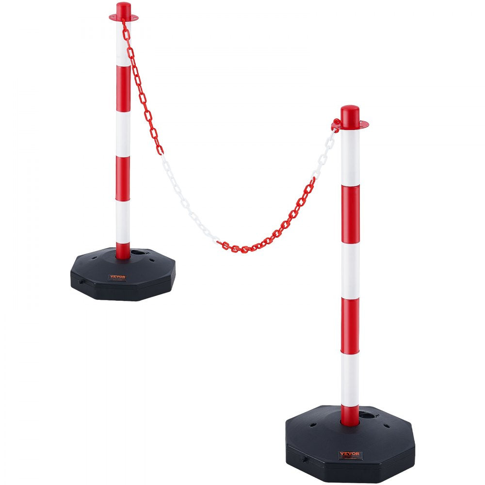 VEVOR Adjustable Traffic Delineator Post Cones, 2 Pack, Traffic Safety Delineator Barrier with Fillable Base 8FT Chain, for Traffic Control Warning Parking Lot Construction Caution Roads, Red & White 