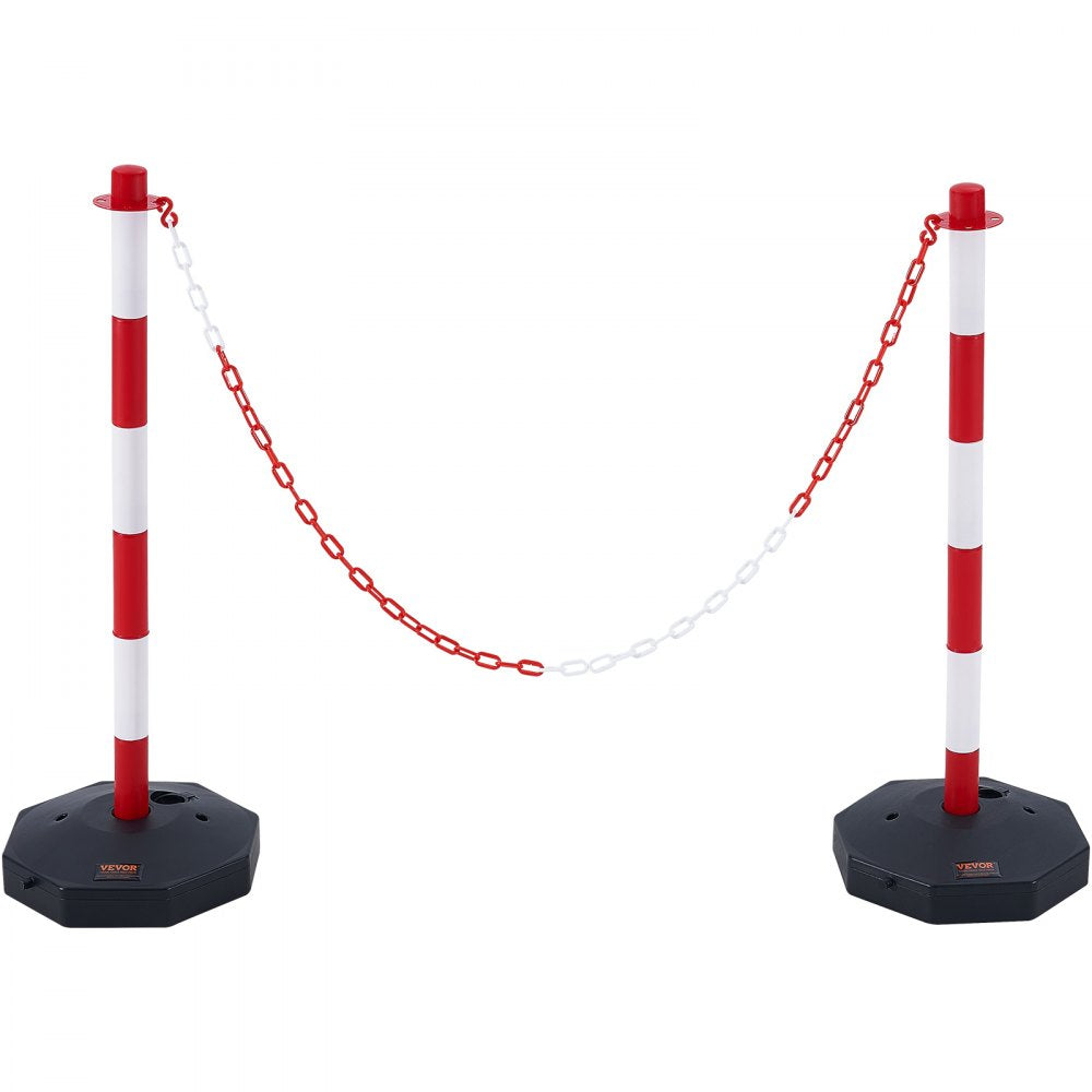 VEVOR Adjustable Traffic Delineator Post Cones, 2 Pack, Traffic Safety Delineator Barrier with Fillable Base 8FT Chain, for Traffic Control Warning Parking Lot Construction Caution Roads, Red & White 