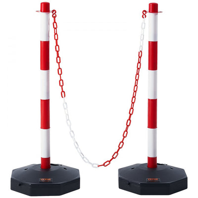 VEVOR Adjustable Traffic Delineator Post Cones, 2 Pack, Traffic Safety Delineator Barrier with Fillable Base 8FT Chain, for Traffic Control Warning Parking Lot Construction Caution Roads, Red & White 