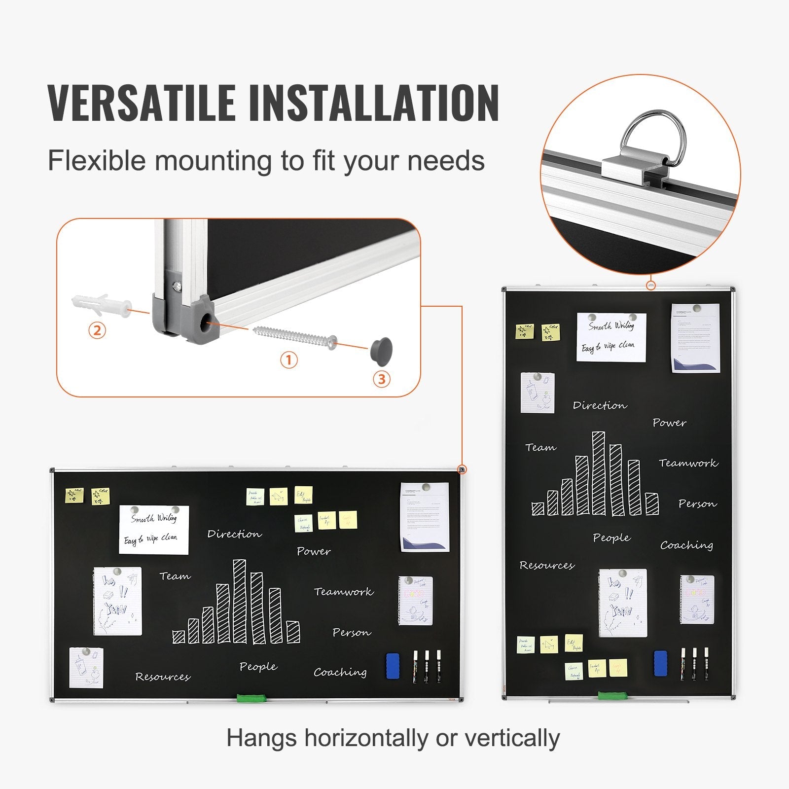 VEVOR Black Board, 70 x 40 inch Large Chalkboard with Aluminum Frame, Black Boards Dry Erase Includes 1 Magnetic Erase & 3 Dry Erase Markers, Black Surface, for Office Home and School 
