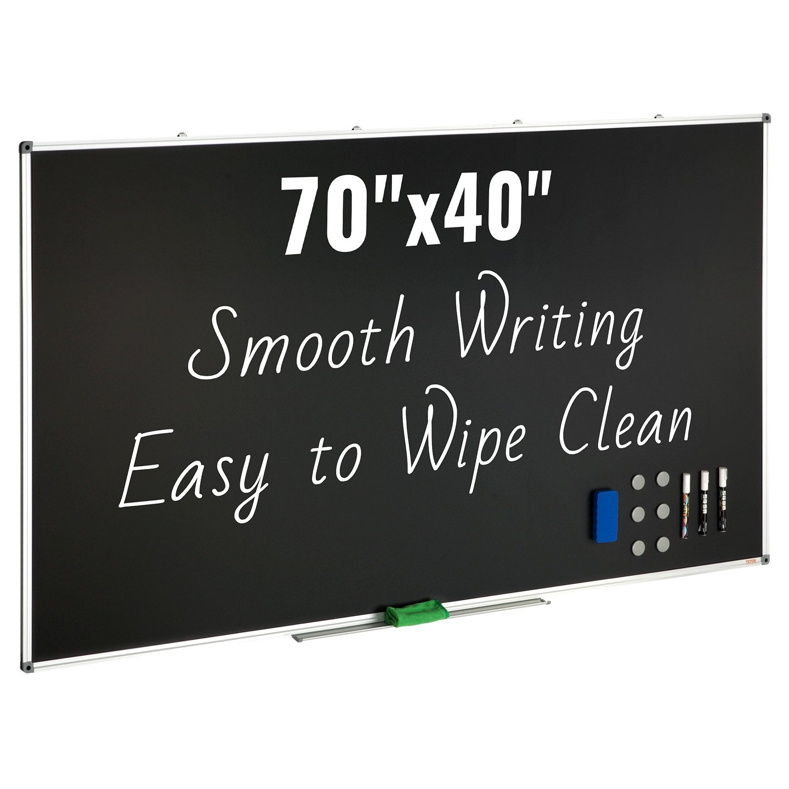 VEVOR Black Board, 70 x 40 inch Large Chalkboard with Aluminum Frame, Black Boards Dry Erase Includes 1 Magnetic Erase & 3 Dry Erase Markers, Black Surface, for Office Home and School 