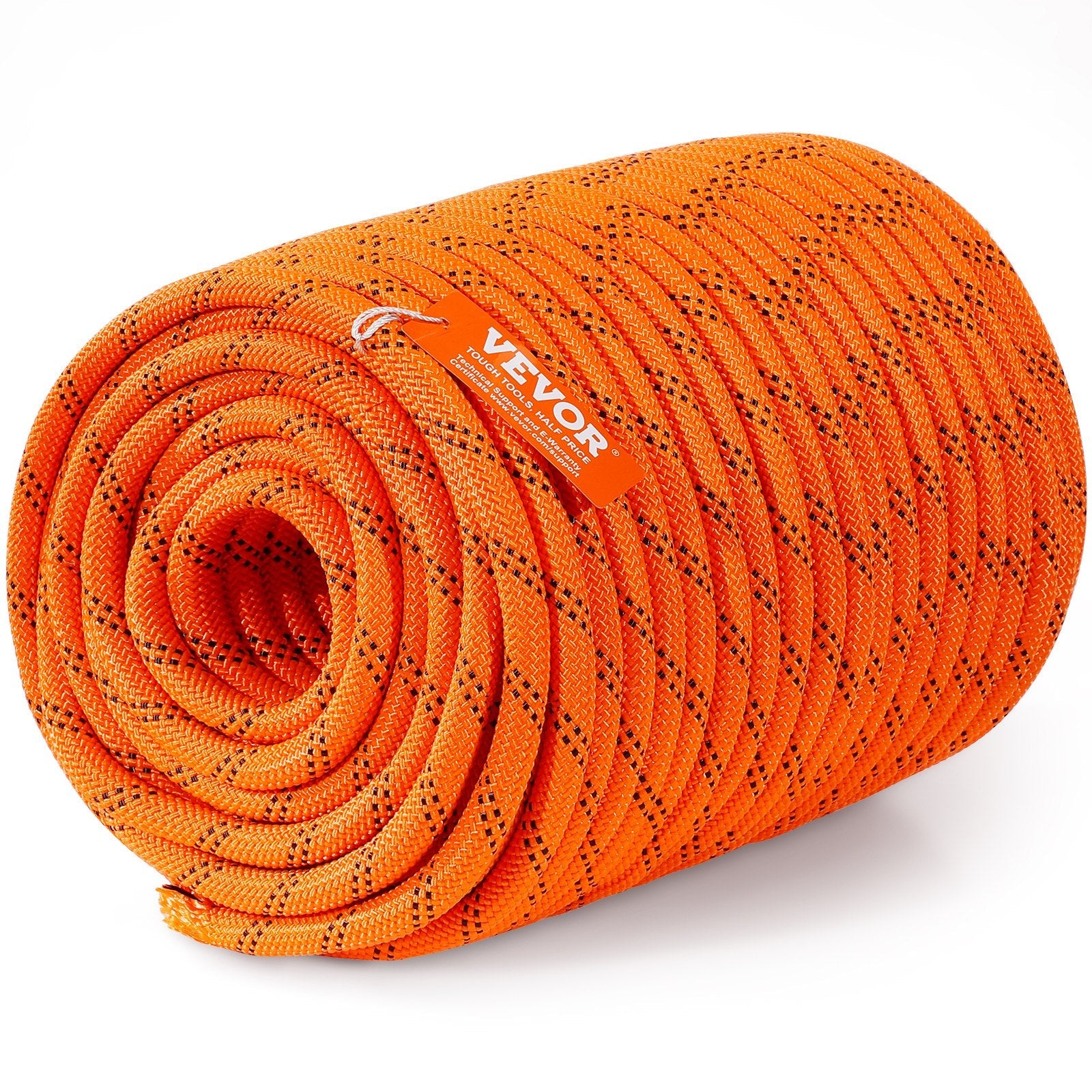 VEVOR Double Braided Polyester Rope, 1/2 in x 220 ft, 48 Strands, 8000 LBS Breaking Strength Outdoor Climbing Rope, Arborist Rigging Rope for Rock Hiking Camping Swing Rappelling Rescue, Orange/Black 