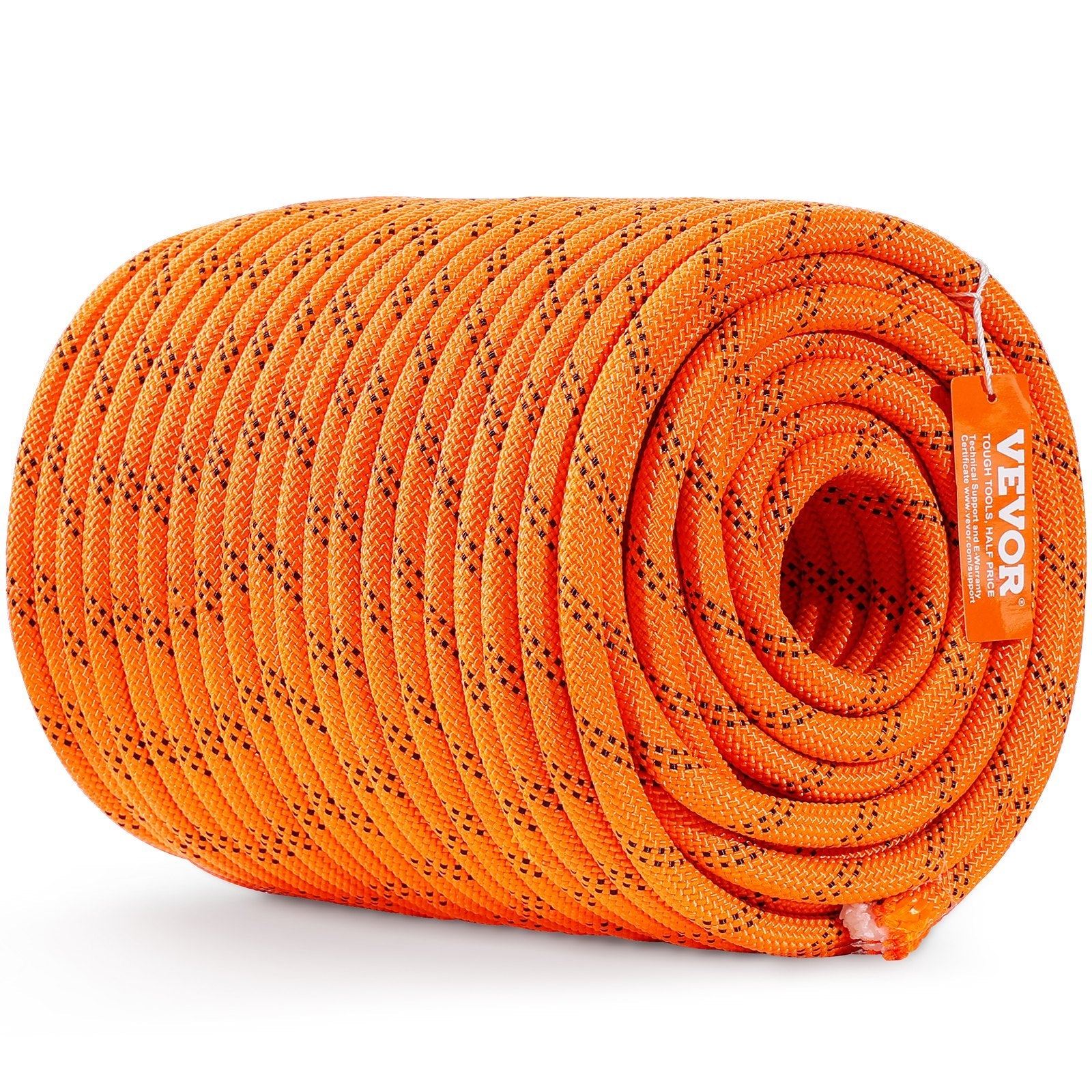 VEVOR Double Braided Polyester Rope, 1/2 in x 220 ft, 48 Strands, 8000 LBS Breaking Strength Outdoor Climbing Rope, Arborist Rigging Rope for Rock Hiking Camping Swing Rappelling Rescue, Orange/Black 