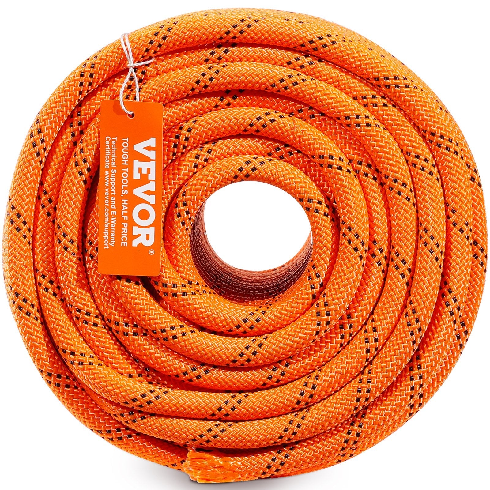 VEVOR Double Braided Polyester Rope, 1/2 in x 220 ft, 48 Strands, 8000 LBS Breaking Strength Outdoor Climbing Rope, Arborist Rigging Rope for Rock Hiking Camping Swing Rappelling Rescue, Orange/Black 
