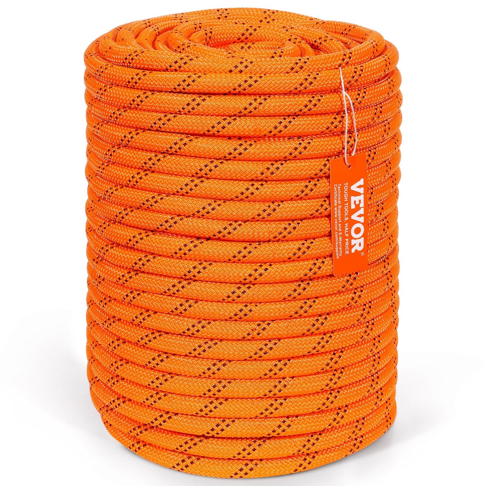 VEVOR Double Braided Polyester Rope, 1/2 in x 220 ft, 48 Strands, 8000 LBS Breaking Strength Outdoor Climbing Rope, Arborist Rigging Rope for Rock Hiking Camping Swing Rappelling Rescue, Orange/Black 
