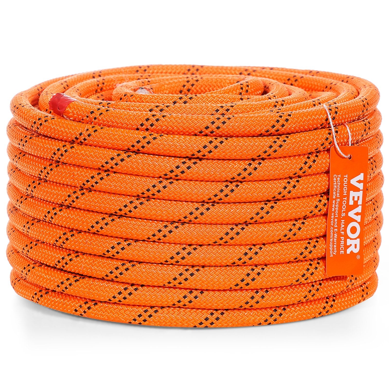 VEVOR Double Braided Polyester Rope, 1/2 in x 120 ft, 48 Strands, 8000 LBS Breaking Strength Outdoor Climbing Rope, Arborist Rigging Rope for Rock Hiking Camping Swing Rappelling Rescue, Orange/Black 