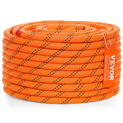 VEVOR Double Braided Polyester Rope, 1/2 in x 120 ft, 48 Strands, 8000 LBS Breaking Strength Outdoor Climbing Rope, Arborist Rigging Rope for Rock Hiking Camping Swing Rappelling Rescue, Orange/Black 