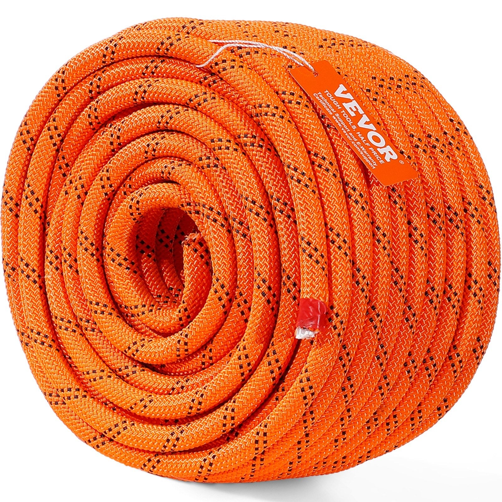VEVOR Double Braided Polyester Rope, 1/2 in x 120 ft, 48 Strands, 8000 LBS Breaking Strength Outdoor Climbing Rope, Arborist Rigging Rope for Rock Hiking Camping Swing Rappelling Rescue, Orange/Black 
