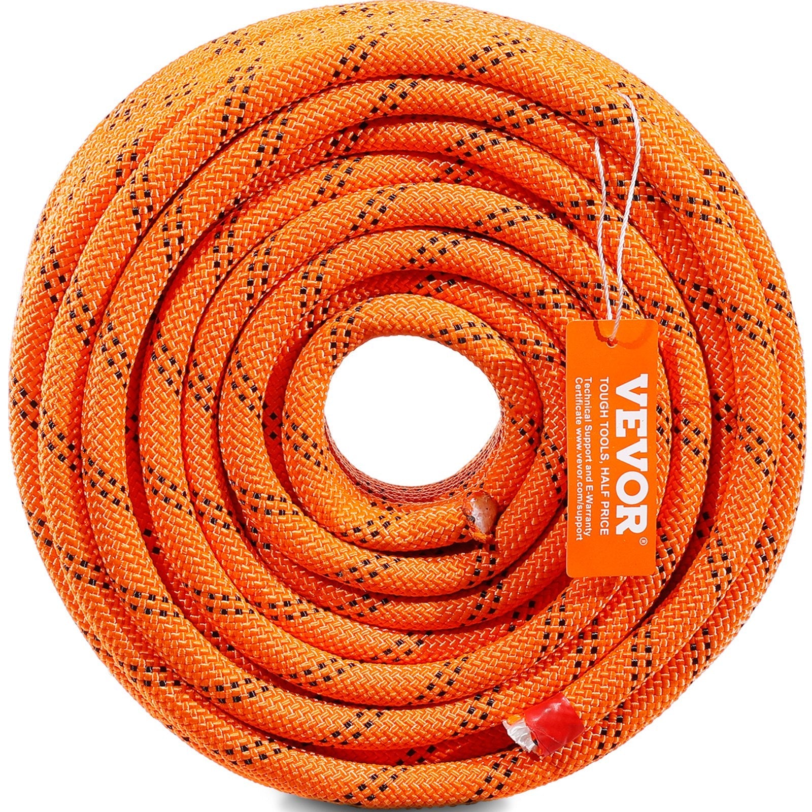 VEVOR Double Braided Polyester Rope, 1/2 in x 120 ft, 48 Strands, 8000 LBS Breaking Strength Outdoor Climbing Rope, Arborist Rigging Rope for Rock Hiking Camping Swing Rappelling Rescue, Orange/Black 
