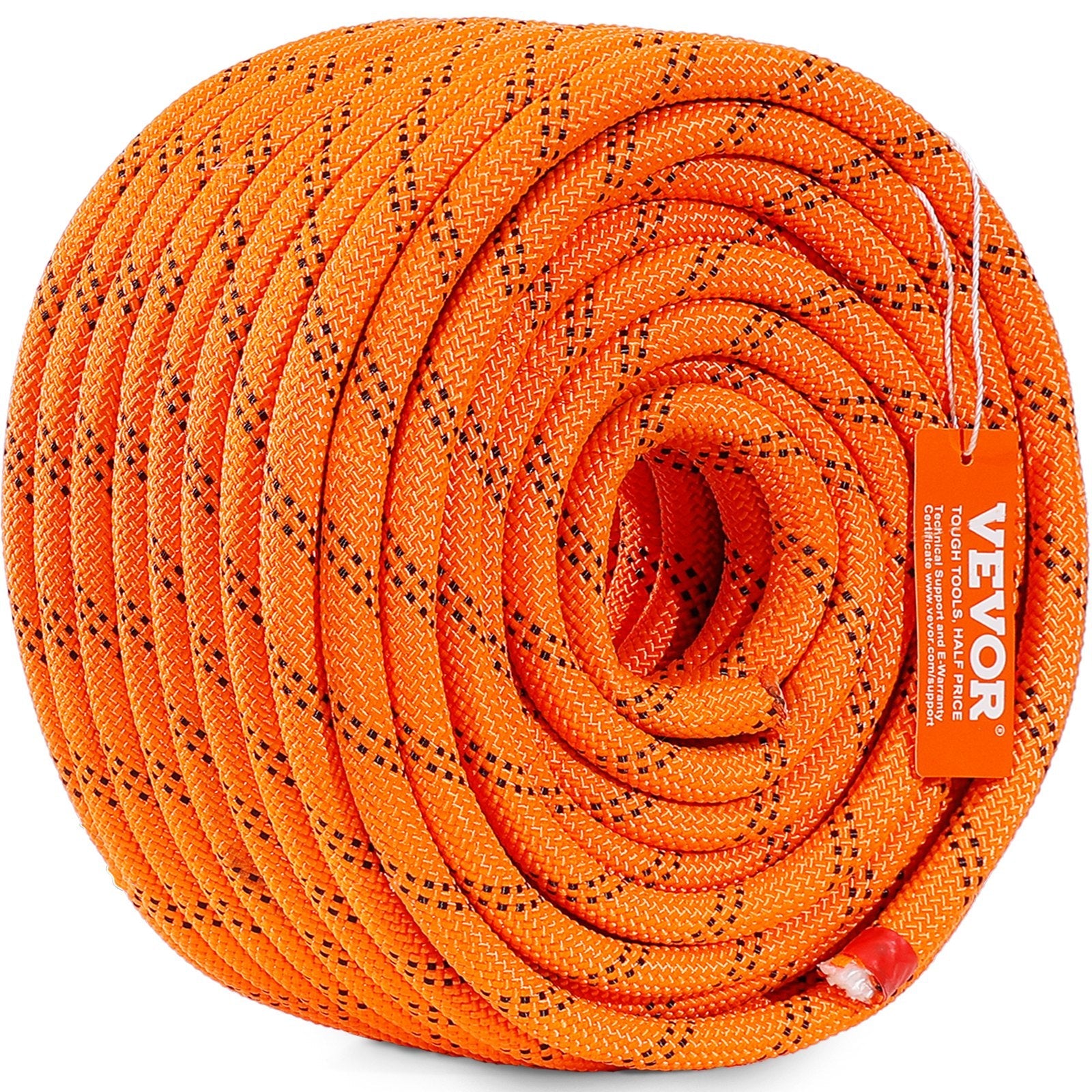 VEVOR Double Braided Polyester Rope, 1/2 in x 120 ft, 48 Strands, 8000 LBS Breaking Strength Outdoor Climbing Rope, Arborist Rigging Rope for Rock Hiking Camping Swing Rappelling Rescue, Orange/Black 