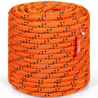 VEVOR Double Braided Polyester Rope, 3/4 in x 220 ft, 24 Strands, 20000 LBS Breaking Strength Outdoor Climbing Rope, Arborist Rigging Rope for Rock Hiking Camping Swing Rappelling Rescue, Orange/Black 