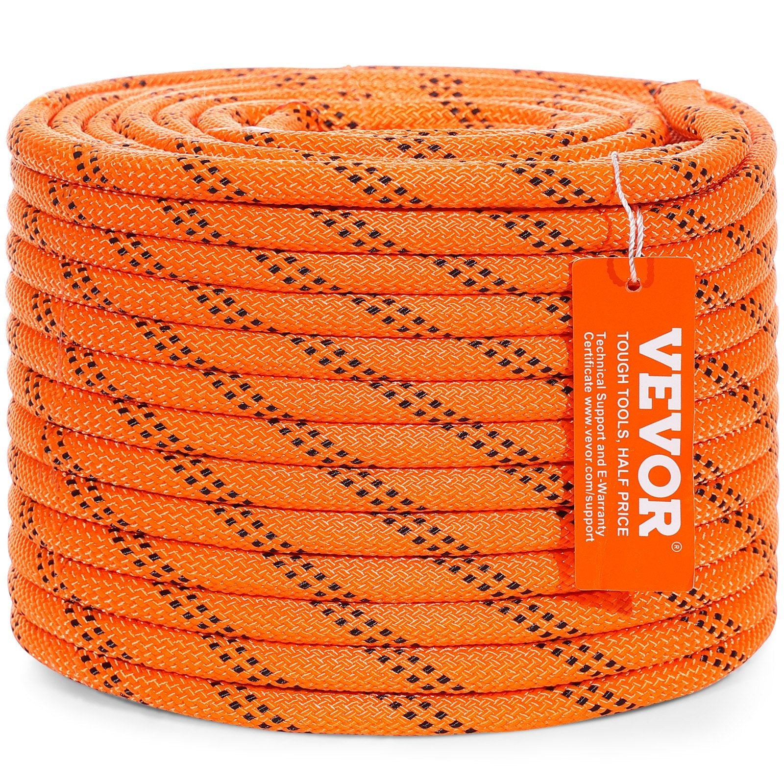 VEVOR Double Braided Polyester Rope, 3/8 in x 120 ft, 48 Strands, 4000 LBS Breaking Strength Outdoor Climbing Rope, Arborist Rigging Rope for Rock Hiking Camping Swing Rappelling Rescue, Orange/Black 