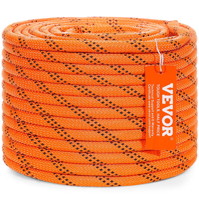 VEVOR Double Braided Polyester Rope, 3/8 in x 120 ft, 48 Strands, 4000 LBS Breaking Strength Outdoor Climbing Rope, Arborist Rigging Rope for Rock Hiking Camping Swing Rappelling Rescue, Orange/Black 