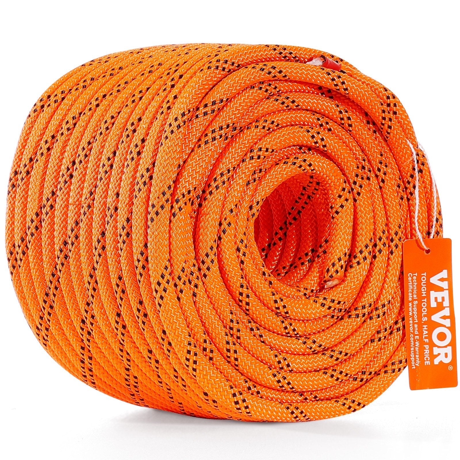 VEVOR Double Braided Polyester Rope, 3/8 in x 120 ft, 48 Strands, 4000 LBS Breaking Strength Outdoor Climbing Rope, Arborist Rigging Rope for Rock Hiking Camping Swing Rappelling Rescue, Orange/Black 