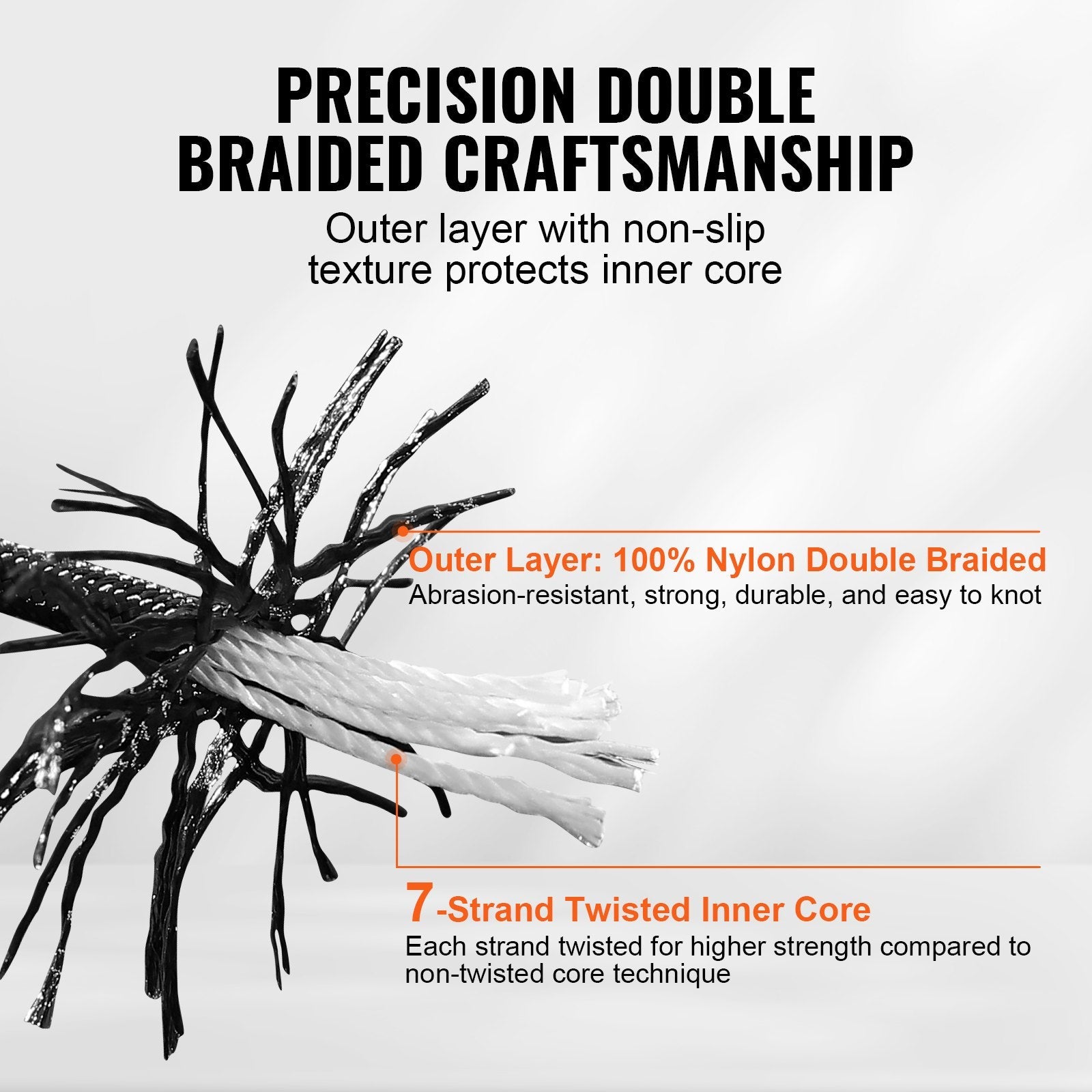 VEVOR Braided Nylon Rope, 3/16 in x 1000 ft, 32 Strands, 720 LBS Breaking Strength Outdoor Climbing Rope, Arborist Tree Climbing Rigging Rope for Rock Hiking Camping Swing Rappelling Rescue, Black 