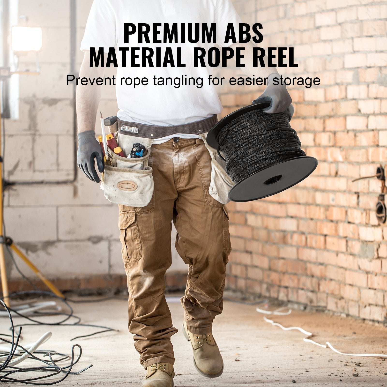 VEVOR Braided Nylon Rope, 3/16 in x 1000 ft, 32 Strands, 720 LBS Breaking Strength Outdoor Climbing Rope, Arborist Tree Climbing Rigging Rope for Rock Hiking Camping Swing Rappelling Rescue, Black 