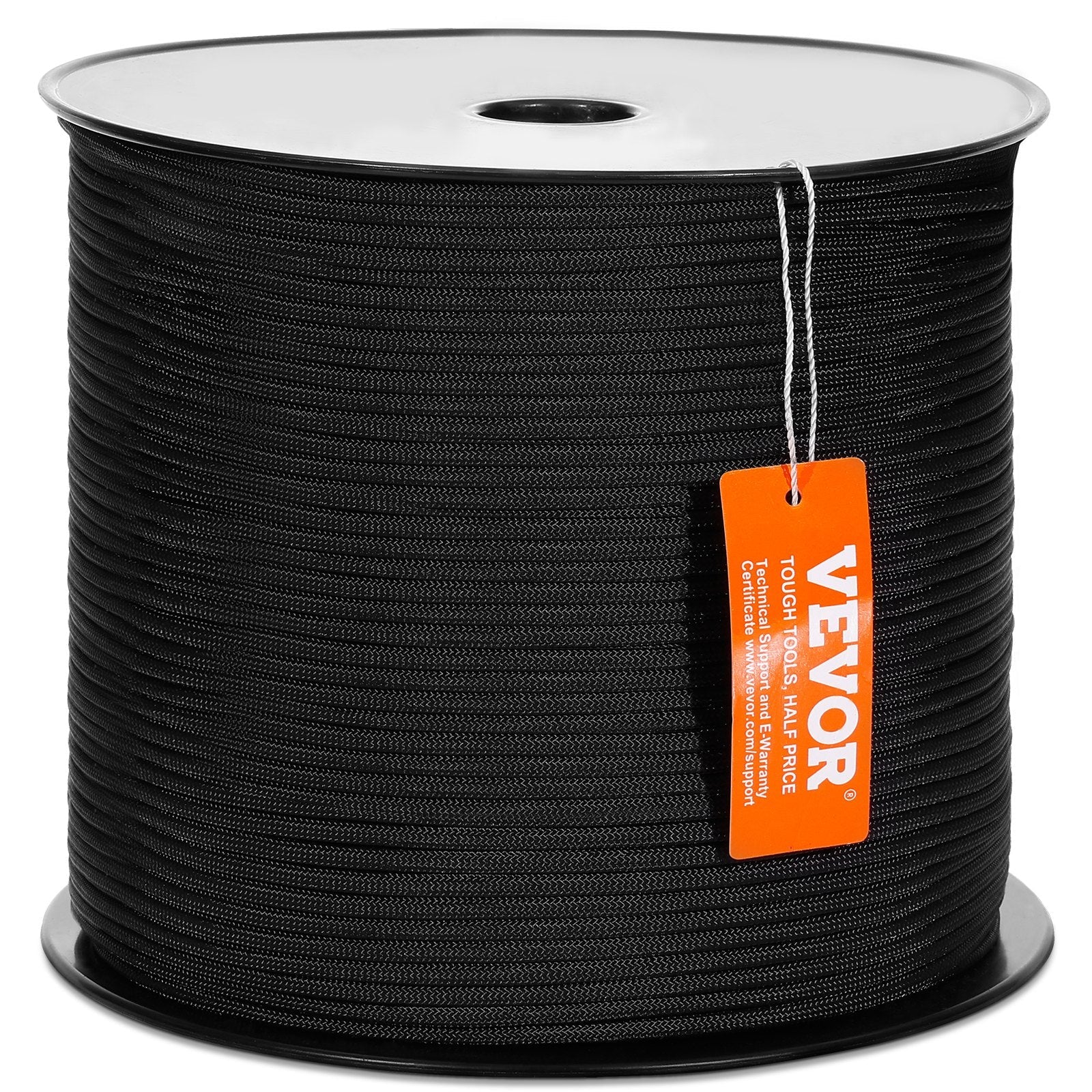 VEVOR Braided Nylon Rope, 3/16 in x 1000 ft, 32 Strands, 720 LBS Breaking Strength Outdoor Climbing Rope, Arborist Tree Climbing Rigging Rope for Rock Hiking Camping Swing Rappelling Rescue, Black 