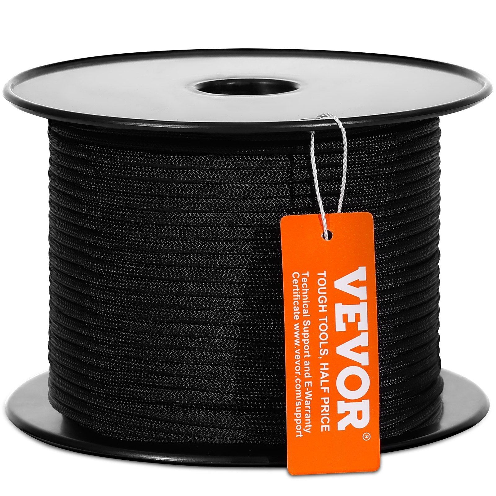VEVOR Braided Nylon Rope, 3/16 in x 250 ft, 32 Strands, 720 LBS Breaking Strength Outdoor Climbing Rope, Arborist Tree Climbing Rigging Rope for Rock Hiking Camping Swing Rappelling Rescue, Black 